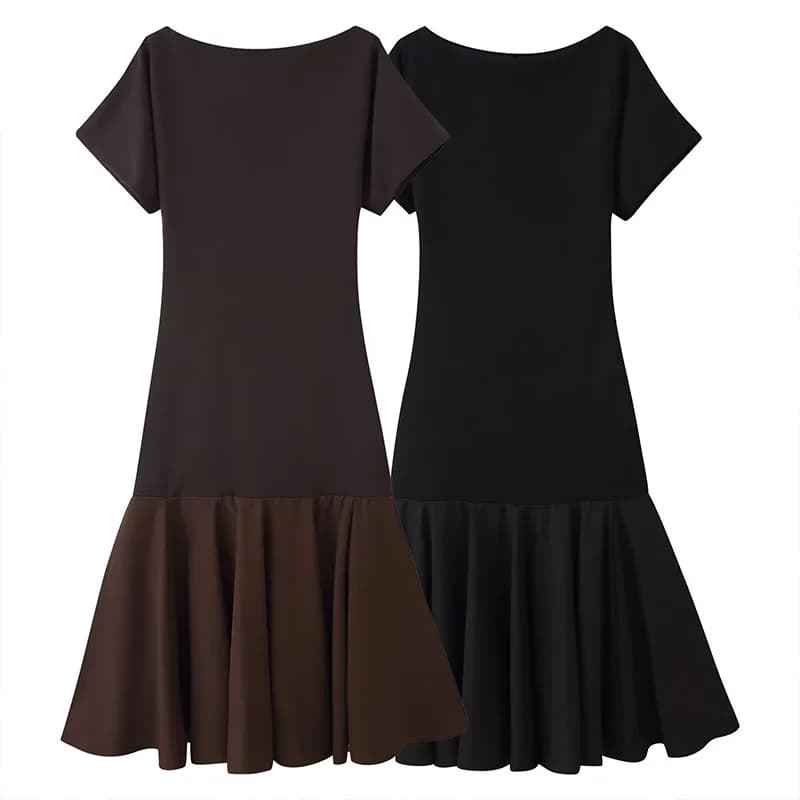 ZATRHMBMc Damen Retro Rundhals Kurzarm Kleid